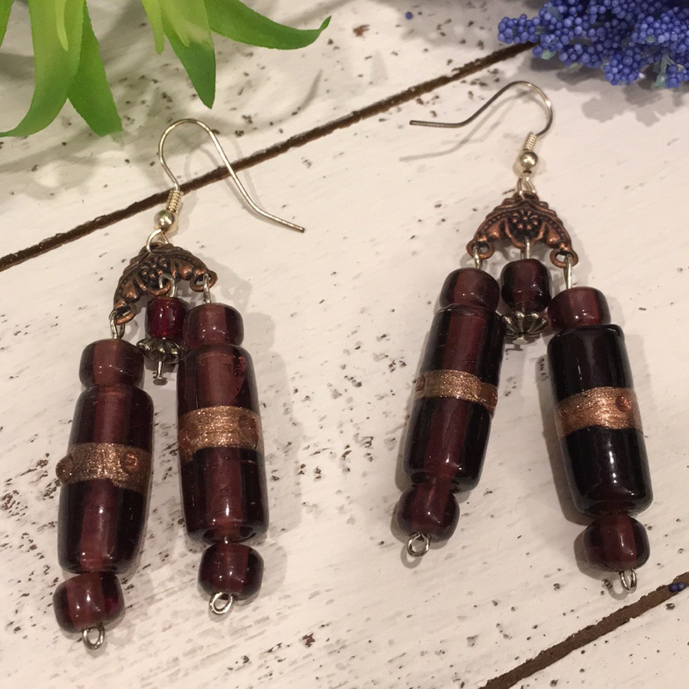 Purple Indian Dangle Earrings - Picture 4 of 7